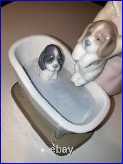 Lladro #9280 Bathing My Puppies Girl Puppy Dog (perfect Condition!) Free Ship