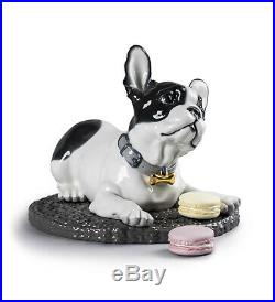 Lladro #9398 French Bulldog With Macarons Brand Nib Large Dog Animal Save$$ F/sh