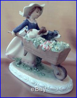 Lladro A BARROW OF FUN NEW IN BOX Porcelain 5460 GIRL DOGS FLOWERS Figurine