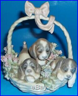 Lladro A Litter Or Love Basket Of Puppies Dogs Spain Ceramic Figurine #1441