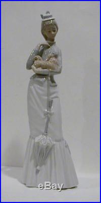 Lladro A Walk With The Dog Woman with Pekingese Dog & Parasol #4893