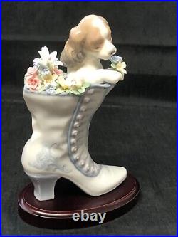 Lladro'A Well Heeled Puppy' Collectible Figurine # 6744 Dog in Boot Excellent