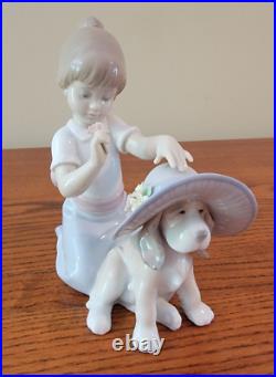 Lladro An Elegant Touch Girl Playing Dress Up W Dog Figurine #6862 Spain 2001