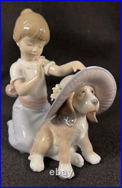Lladro An Elegant Touch Girl and Puppy Dog with Hat Gloss Finish Figurine 6862