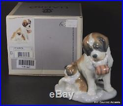 Lladro BABY- SITTING #8170 St. Bernard Dog, Puppy -Brandy Barrel Collar MIB