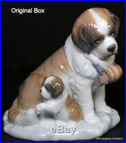 Lladro BABY- SITTING #8170 St. Bernard Dog, Puppy -Brandy Barrel Collar MIB