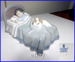 Lladro BEDTIME BUDDIES #6541, Boy Sleeping with Puppy Dog in Bed, MINT