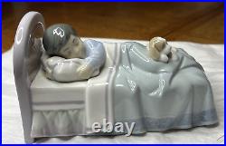 Lladro BEDTIME BUDDIES #6541, Boy Sleeping with Puppy Dog in Bed, MINT