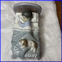 Lladro BEDTIME BUDDIES #6541, Boy Sleeping with Puppy Dog in Bed, MINT