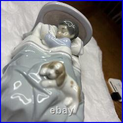 Lladro BEDTIME BUDDIES #6541, Boy Sleeping with Puppy Dog in Bed, MINT