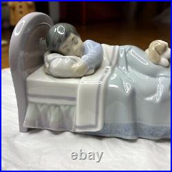 Lladro BEDTIME BUDDIES #6541, Boy Sleeping with Puppy Dog in Bed, MINT