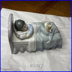 Lladro BEDTIME BUDDIES #6541, Boy Sleeping with Puppy Dog in Bed, MINT