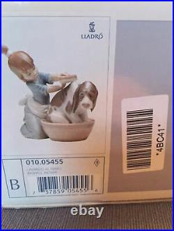 Lladro Bashful Bather #5455 Girl Bathing Dog