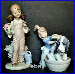 Lladro Bashful Bather 5455 Girl Bathing Dog & HOLDING BIRD SPRING FIGURE 5217