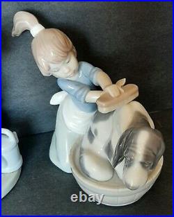 Lladro Bashful Bather 5455 Girl Bathing Dog & HOLDING BIRD SPRING FIGURE 5217