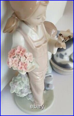 Lladro Bashful Bather 5455 Girl Bathing Dog & HOLDING BIRD SPRING FIGURE 5217