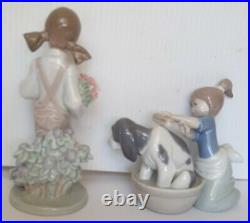 Lladro Bashful Bather 5455 Girl Bathing Dog & HOLDING BIRD SPRING FIGURE 5217