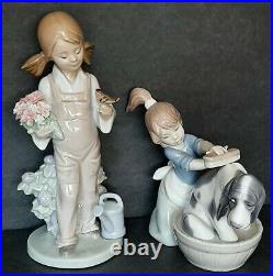 Lladro Bashful Bather 5455 Girl Bathing Dog & HOLDING BIRD SPRING FIGURE 5217