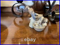 Lladro Bashful Bather Figurine #5455 Adorable Girl Washing Reluctant Dog