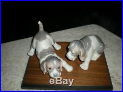 Lladro Beagle Pups #1070 and # 1071. Collectible Condition