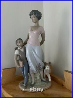 Lladro Black Legacy Ready to Learn Mom & School Boy Dog Glazed Figurine Rare