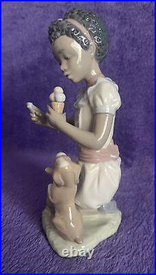 Lladro Black Legacy SHARING SWEETS #5836 Girl Ice Cream Dog Helado Para Dos Mint