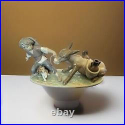 Lladro, Boy And Dog Pulling Stubborn Donkey By Sculptor Juan Huerta