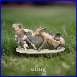 Lladro, Boy And Dog Pulling Stubborn Donkey By Sculptor Juan Huerta