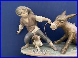 Lladro, Boy And Dog Pulling Stubborn Donkey By Sculptor Juan Huerta