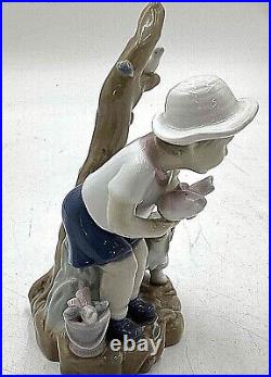 Lladro Boy Catching Fish In Hand With A Dog And Abird