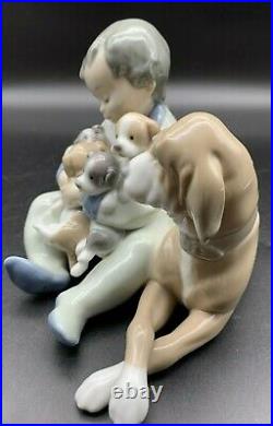 Lladro Boy Child With Dog & Puppies Figurine #5456. Retired. Excellent Cond
