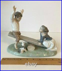 Lladro Boy & Girl With Dog On See-saw #4867 Matte Porcelain Retired Mint