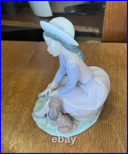 Lladro By My Side Girl Sitting with Dog 6 Inch Figurine