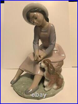 Lladro By My Side Porcelain Figurine # 7645 Girl Sitting With Dog, 1995