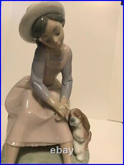 Lladro By My Side Porcelain Figurine # 7645 Girl Sitting With Dog, 1995