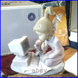 Lladro COMPUTING COMPANIONS 06692 Figurine Girl, Computer, Dog withBox COA EUC