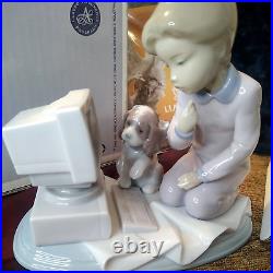 Lladro COMPUTING COMPANIONS 06692 Figurine Girl, Computer, Dog withBox COA EUC