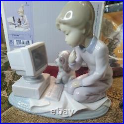 Lladro COMPUTING COMPANIONS 06692 Figurine Girl, Computer, Dog withBox COA EUC