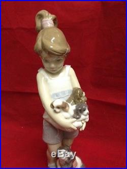 Lladro Can I Keep Them Girl Dog Puppies New 01008690