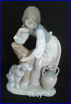 Lladro Caress And Rest Girl Petting Dog Retired Porcelain Figurine #1246 Mint