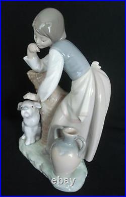 Lladro Caress And Rest Girl Petting Dog Retired Porcelain Figurine #1246 Mint