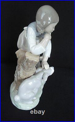 Lladro Caress And Rest Girl Petting Dog Retired Porcelain Figurine #1246 Mint