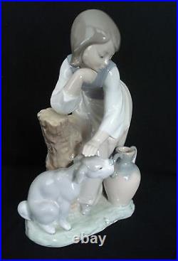 Lladro Caress And Rest Girl Petting Dog Retired Porcelain Figurine #1246 Mint