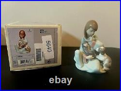 Lladro Cat Nap Girl Hushing Dog with a Sleeping Cat in Original Box 5640