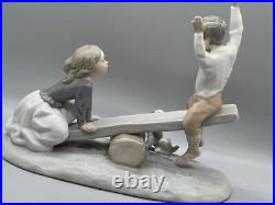 Lladro Children Playing Seesaw Figurine #4867 Boy & Girl with Dog Glossy