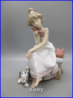 Lladro Chit Chat Girl Figurine #5466 Telephone & Dalmatian Puppy Dog 7.75 MINT