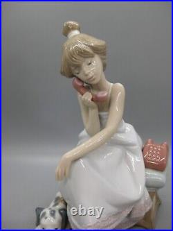 Lladro Chit Chat Girl Figurine #5466 Telephone & Dalmatian Puppy Dog 7.75 MINT