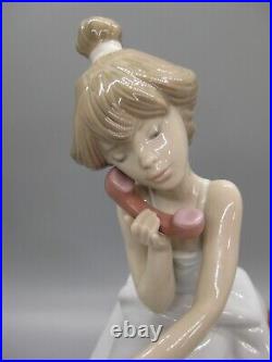 Lladro Chit Chat Girl Figurine #5466 Telephone & Dalmatian Puppy Dog 7.75 MINT