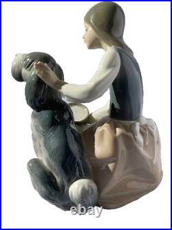 Lladro Chow Time Girl Feeding Sheepdog #1334 Issued 1977 Retired 1981