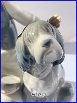 Lladro Chow Time Girl Feeding Sheepdog #1334 Issued 1977 Retired 1981